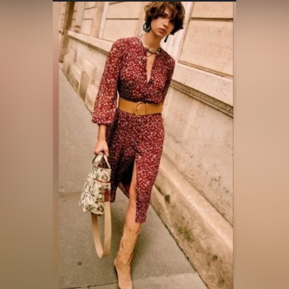 Sezane Red Floral Dress